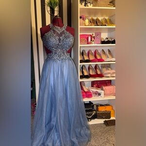 Camille La Vie Blue Lace Prom Dress